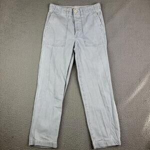 Madewell Farmers Market Pants Blue Striped Button Fly Jeans Sz 25x26 100% Cotton